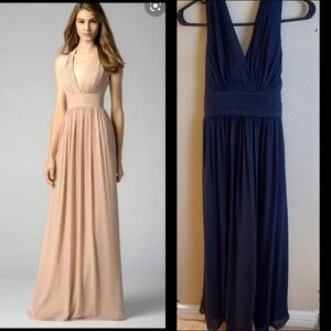 Watters & Watters Navy Blue Chiffon Halter Sleeveless Bridesmaid Dress 7547